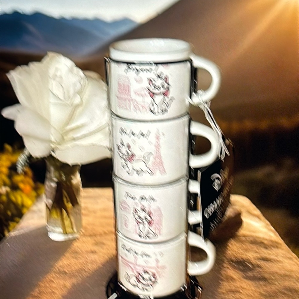 NEW Disney Aristocrats Marie Cat Paris OH La La Eiffel Expresso Coffee Mug Set